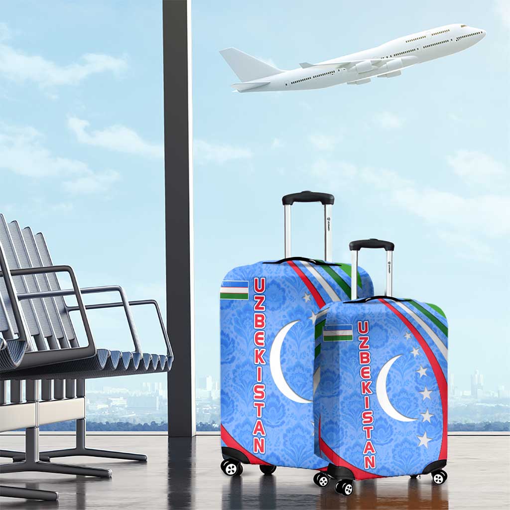 Uzbekistan Luggage Cover with Crescent Star and Ornamental Swirl Design - Wonder Print Shop