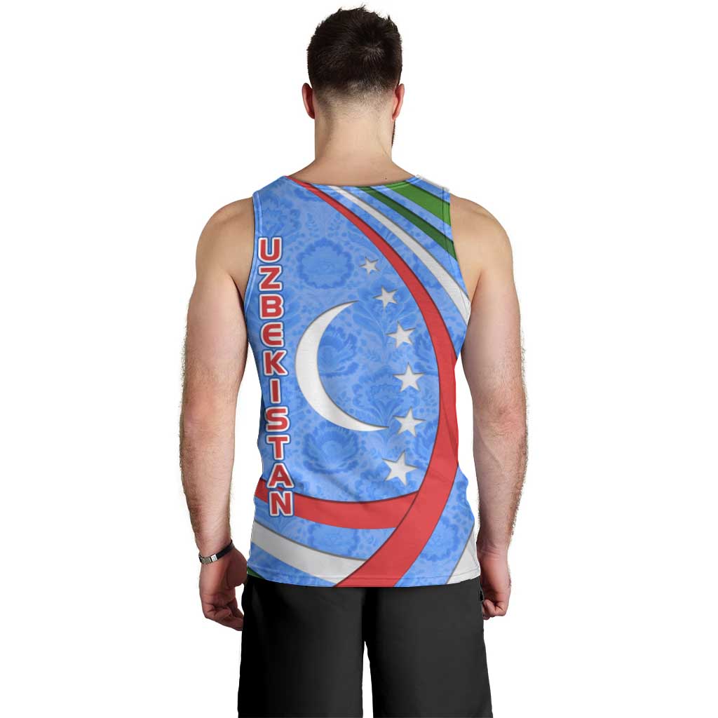 Uzbekistan Men Tank Top with Crescent Star and Ornamental Swirl Design - Wonder Print Shop
