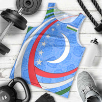 Uzbekistan Men Tank Top with Crescent Star and Ornamental Swirl Design - Wonder Print Shop