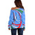 Uzbekistan Off Shoulder Sweater with Crescent Star and Ornamental Swirl Design - Wonder Print Shop