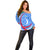 Uzbekistan Off Shoulder Sweater with Crescent Star and Ornamental Swirl Design - Wonder Print Shop