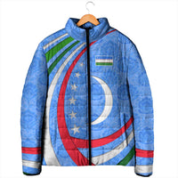 Uzbekistan Padded Jacket with Crescent Star and Ornamental Swirl Design - Wonder Print Shop