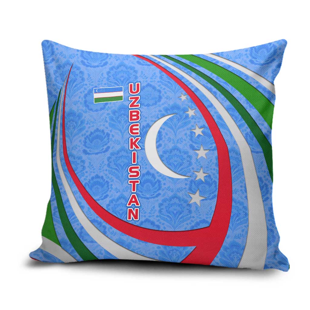 Uzbekistan Pillow Cover with Crescent Star and Ornamental Swirl Design - Wonder Print Shop
