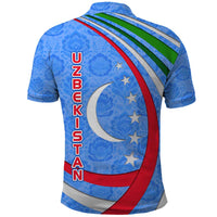 Uzbekistan Polo Shirt with Crescent Star and Ornamental Swirl Design - Wonder Print Shop