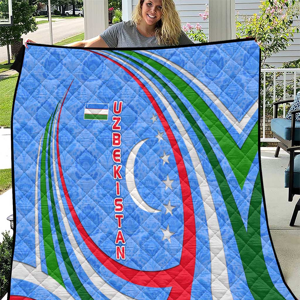Uzbekistan Quilt with Crescent Star and Ornamental Swirl Design - Wonder Print Shop