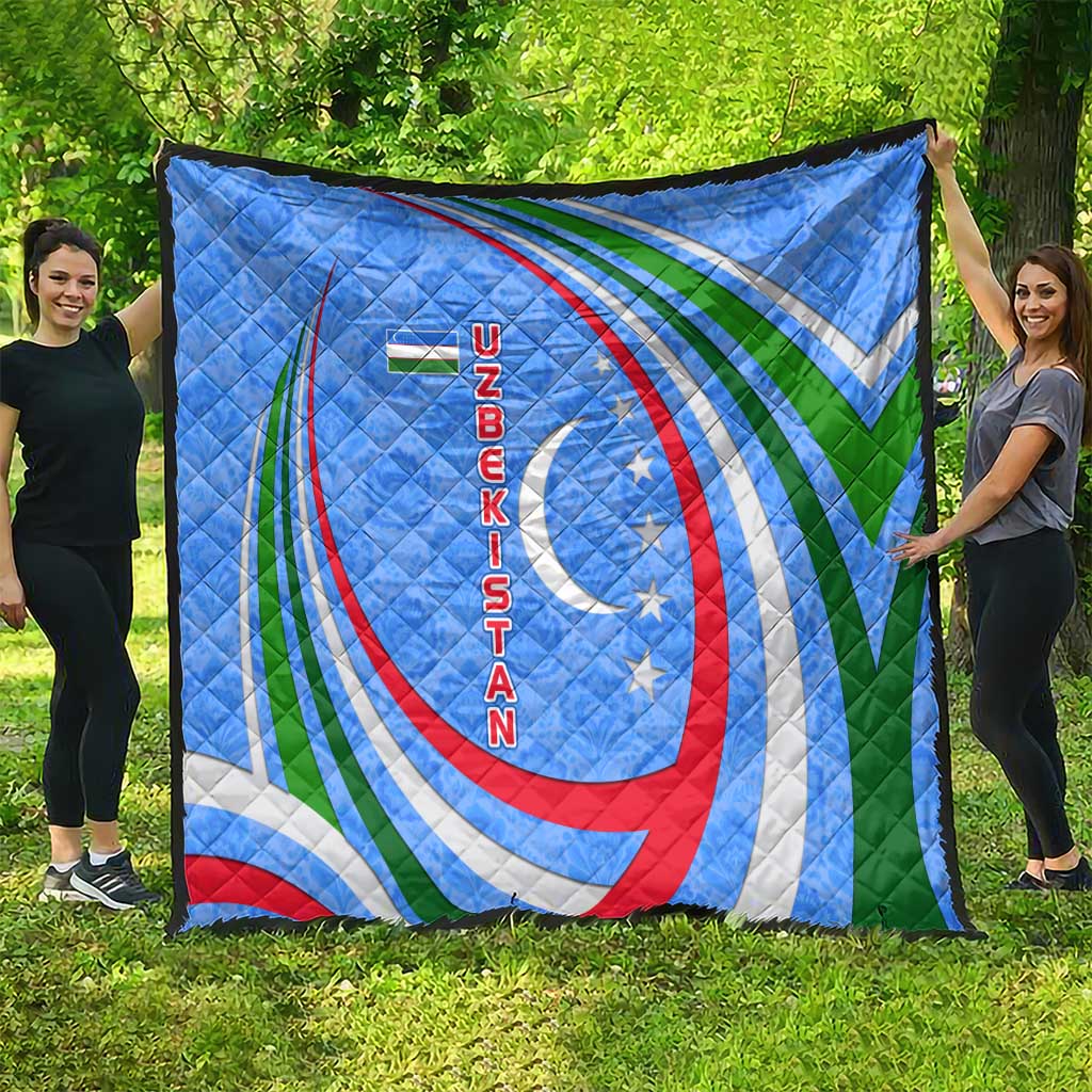 Uzbekistan Quilt with Crescent Star and Ornamental Swirl Design - Wonder Print Shop