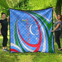 Uzbekistan Quilt with Crescent Star and Ornamental Swirl Design - Wonder Print Shop