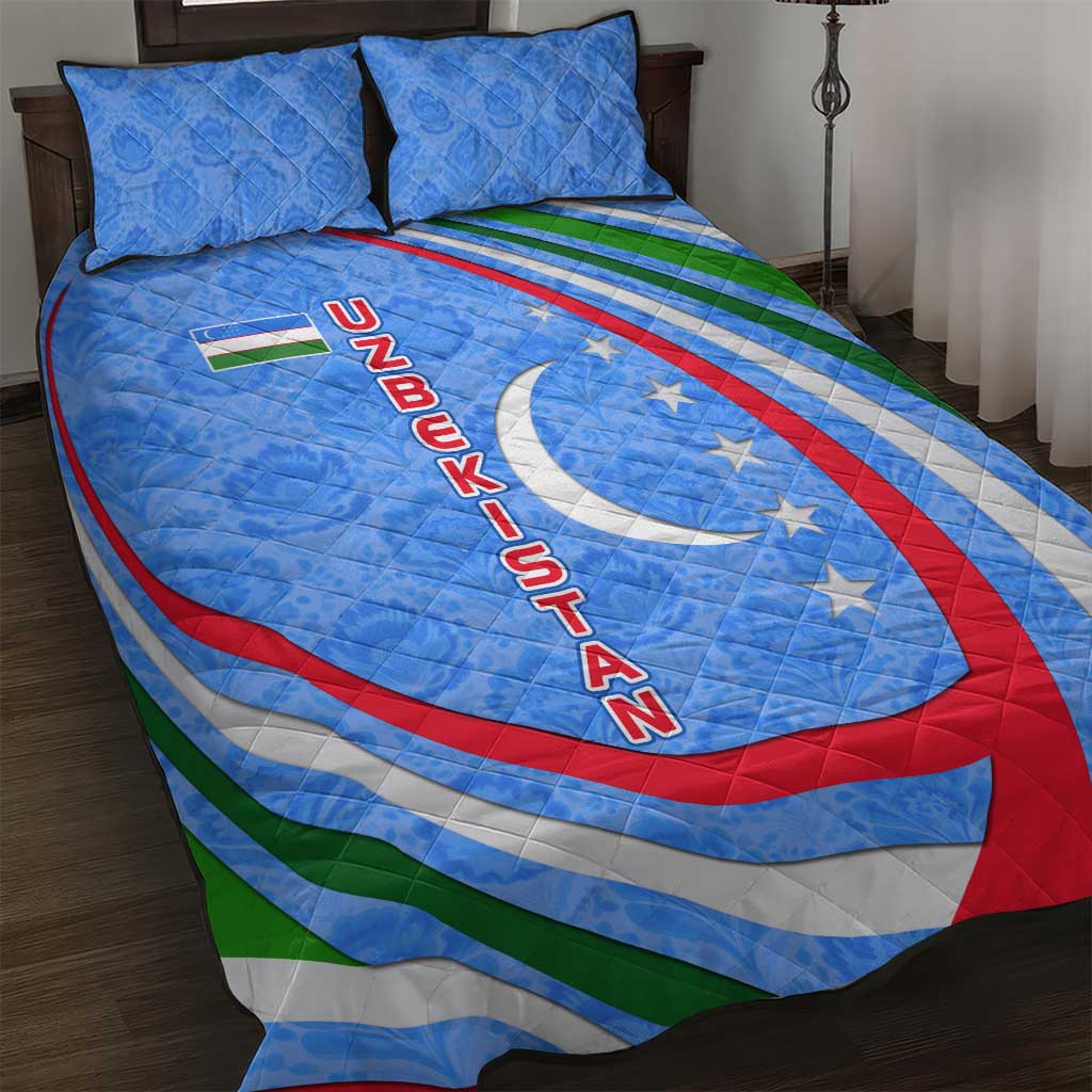 Uzbekistan Quilt Bed Set with Crescent Star and Ornamental Swirl Design - Wonder Print Shop