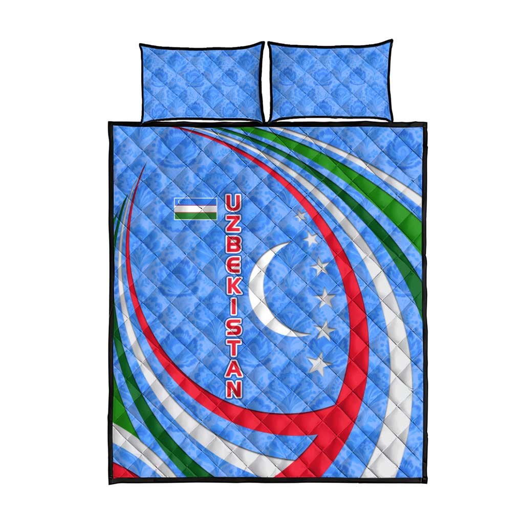 Uzbekistan Quilt Bed Set with Crescent Star and Ornamental Swirl Design - Wonder Print Shop
