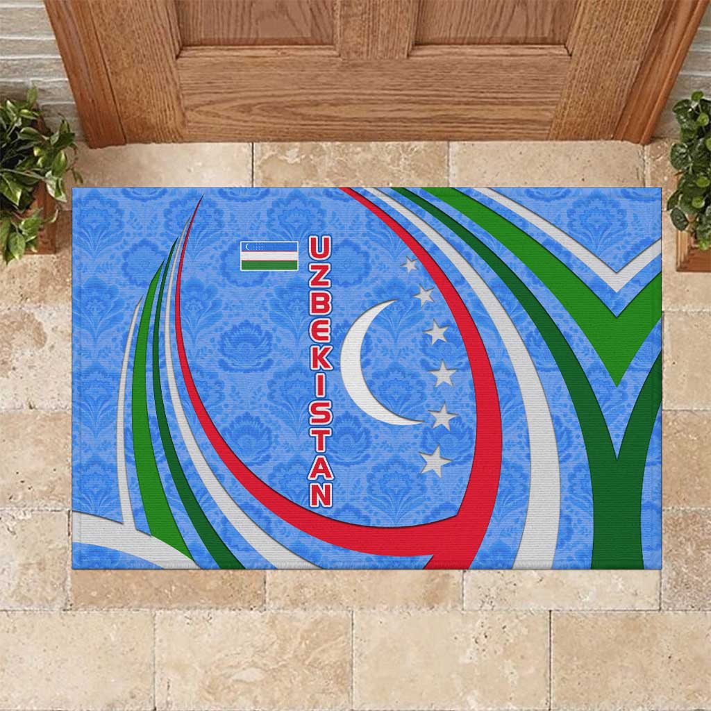 Uzbekistan Rubber Doormat with Crescent Star and Ornamental Swirl Design - Wonder Print Shop