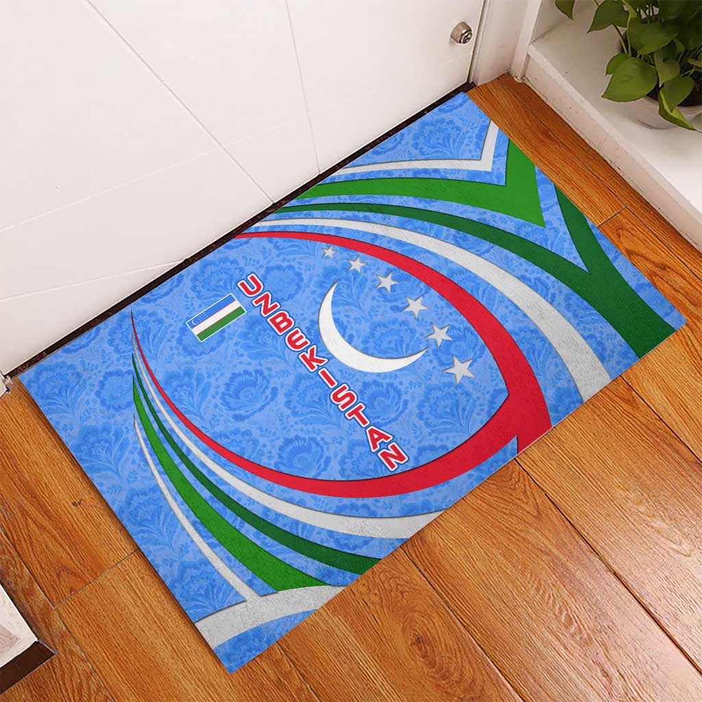 Uzbekistan Rubber Doormat with Crescent Star and Ornamental Swirl Design - Wonder Print Shop