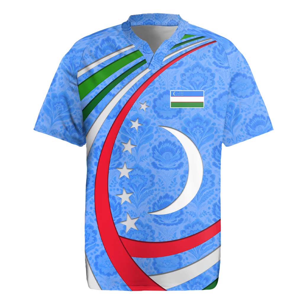 Uzbekistan Rugby Jersey with Crescent Star and Ornamental Swirl Design - Wonder Print Shop