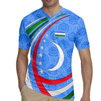 Uzbekistan Rugby Jersey with Crescent Star and Ornamental Swirl Design - Wonder Print Shop