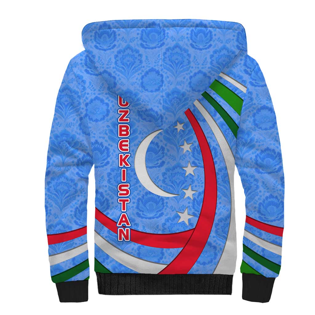Uzbekistan Sherpa Hoodie with Crescent Star and Ornamental Swirl Design - Wonder Print Shop