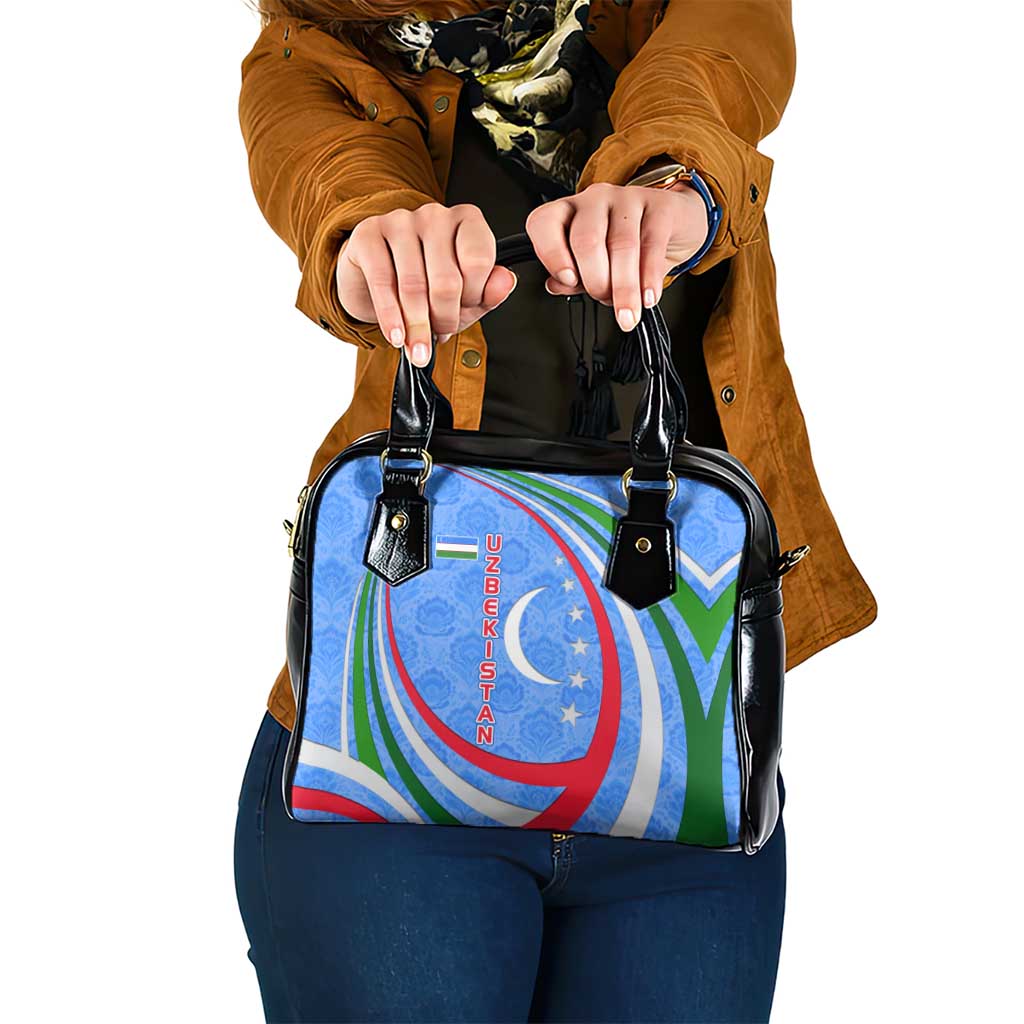 Uzbekistan Shoulder Handbag with Crescent Star and Ornamental Swirl Design - Wonder Print Shop