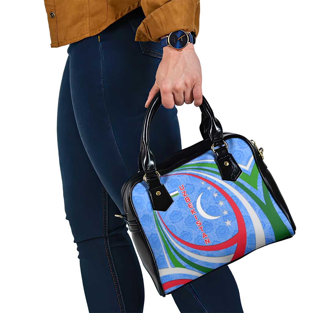 Uzbekistan Shoulder Handbag with Crescent Star and Ornamental Swirl Design - Wonder Print Shop
