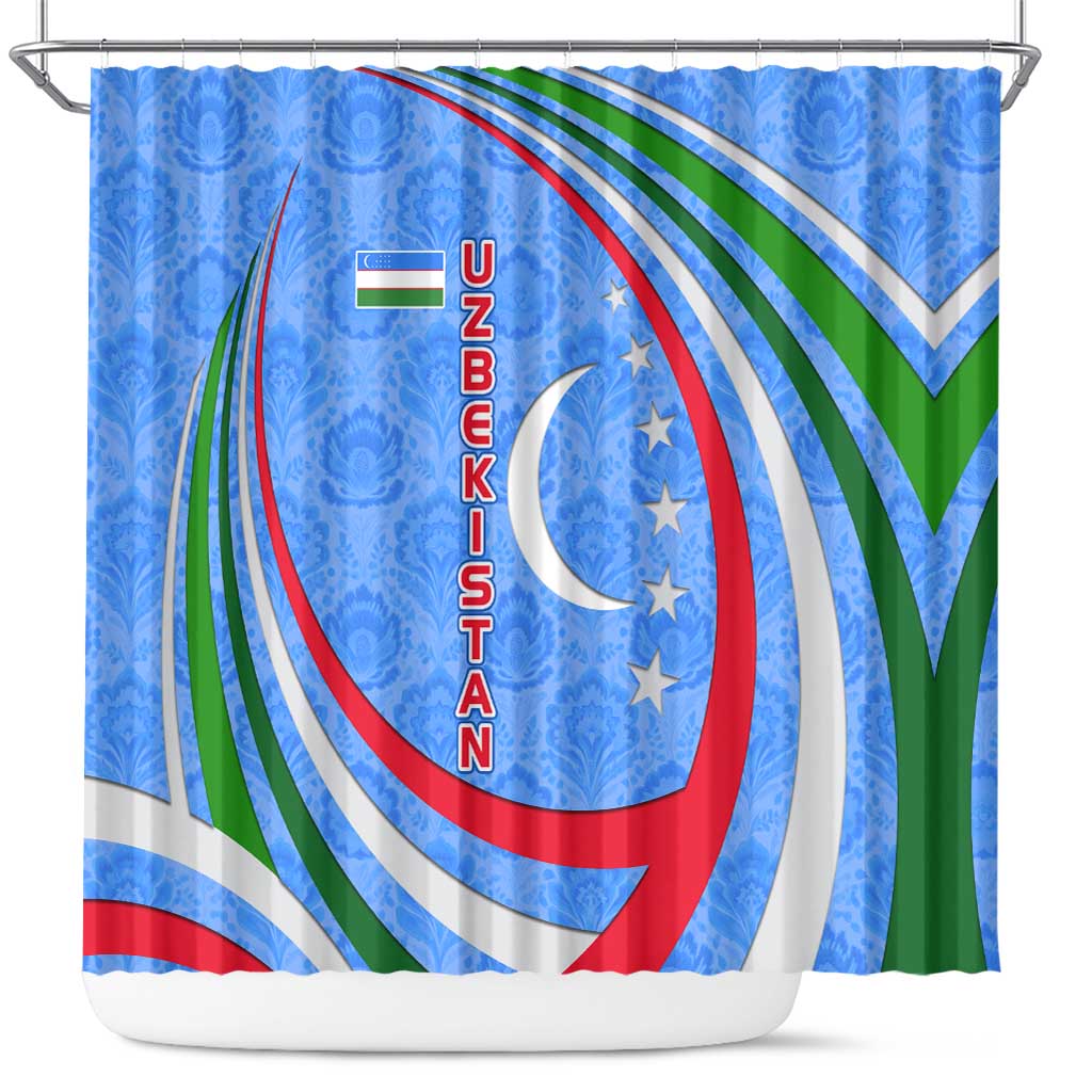 Uzbekistan Shower Curtain with Crescent Star and Ornamental Swirl Design - Wonder Print Shop