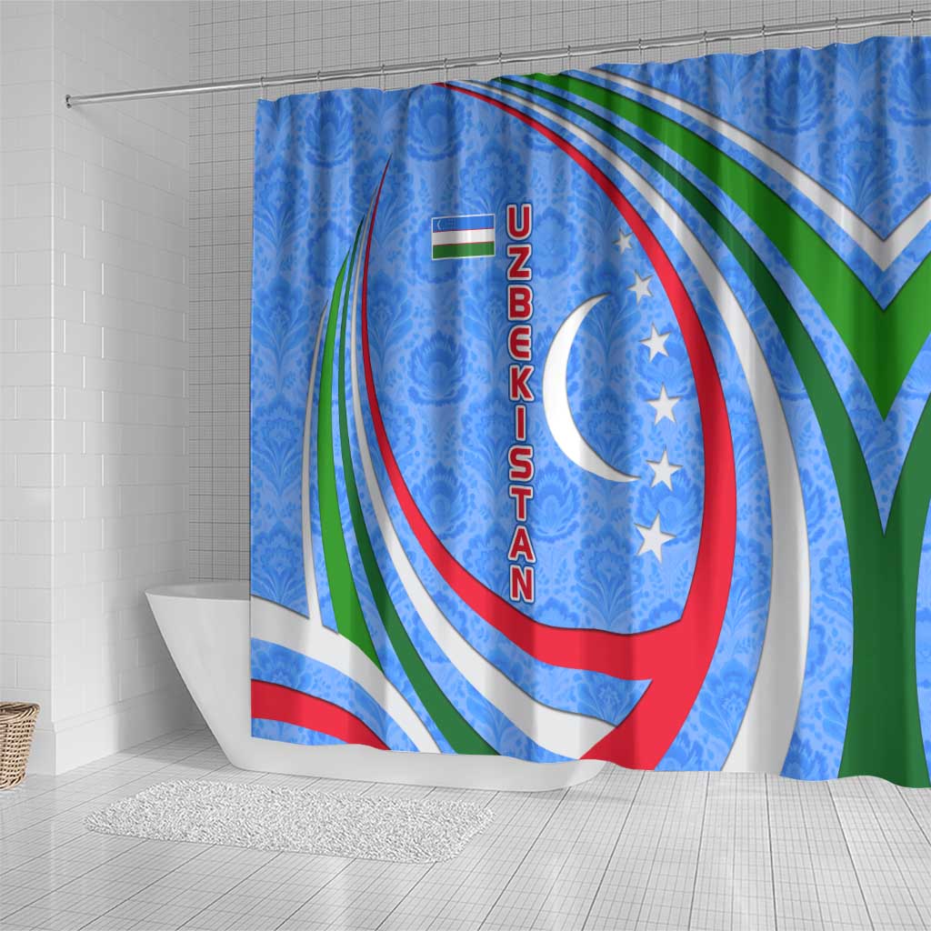 Uzbekistan Shower Curtain with Crescent Star and Ornamental Swirl Design - Wonder Print Shop