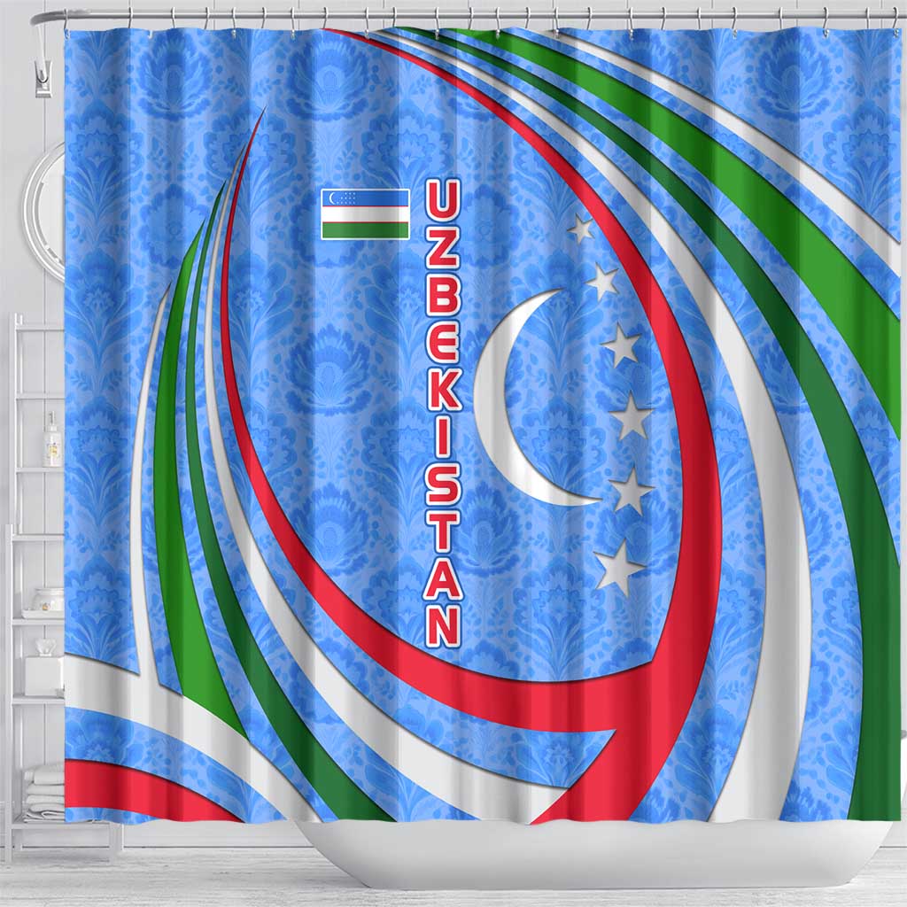 Uzbekistan Shower Curtain with Crescent Star and Ornamental Swirl Design - Wonder Print Shop