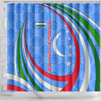 Uzbekistan Shower Curtain with Crescent Star and Ornamental Swirl Design - Wonder Print Shop