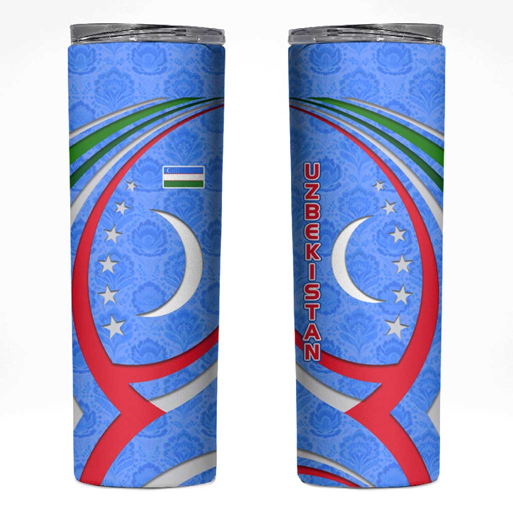 Uzbekistan Skinny Tumbler with Crescent Star and Ornamental Swirl Design - Wonder Print Shop