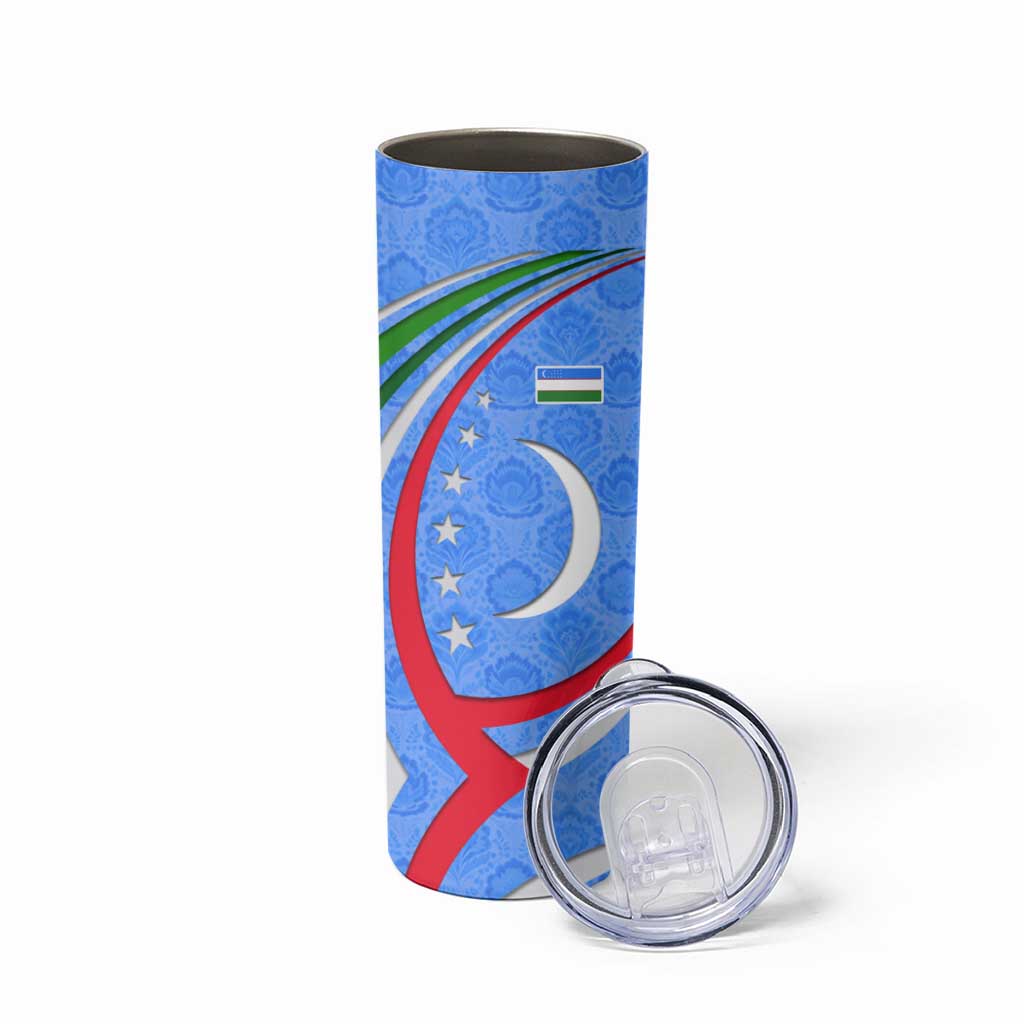 Uzbekistan Skinny Tumbler with Crescent Star and Ornamental Swirl Design - Wonder Print Shop