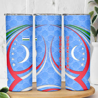 Uzbekistan Skinny Tumbler with Crescent Star and Ornamental Swirl Design - Wonder Print Shop