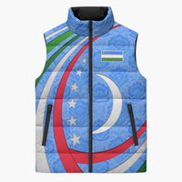 Uzbekistan Sleeveless Puffer Jacket with Crescent Star and Ornamental Swirl Design - Wonder Print Shop