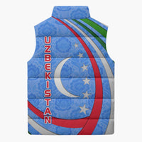 Uzbekistan Sleeveless Puffer Jacket with Crescent Star and Ornamental Swirl Design - Wonder Print Shop