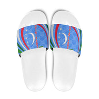 Uzbekistan Slide Sandals with Crescent Star and Ornamental Swirl Design - Wonder Print Shop