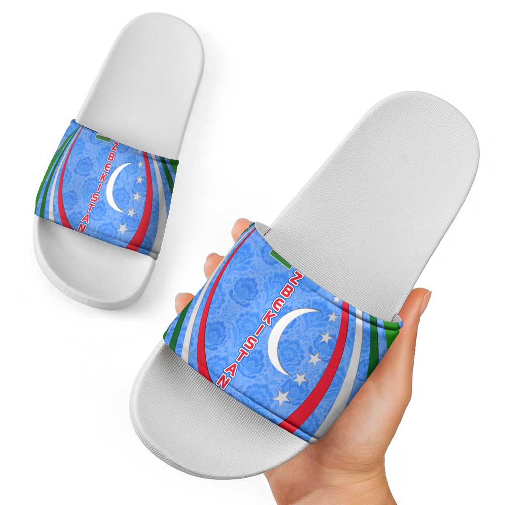 Uzbekistan Slide Sandals with Crescent Star and Ornamental Swirl Design - Wonder Print Shop
