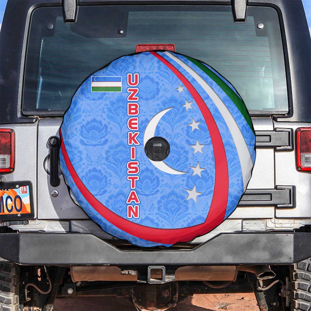 Uzbekistan Spare Tire Cover with Crescent Star and Ornamental Swirl Design - Wonder Print Shop