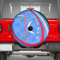 Uzbekistan Spare Tire Cover with Crescent Star and Ornamental Swirl Design - Wonder Print Shop