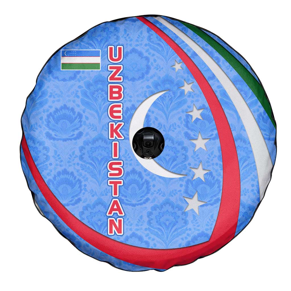 Uzbekistan Spare Tire Cover with Crescent Star and Ornamental Swirl Design - Wonder Print Shop