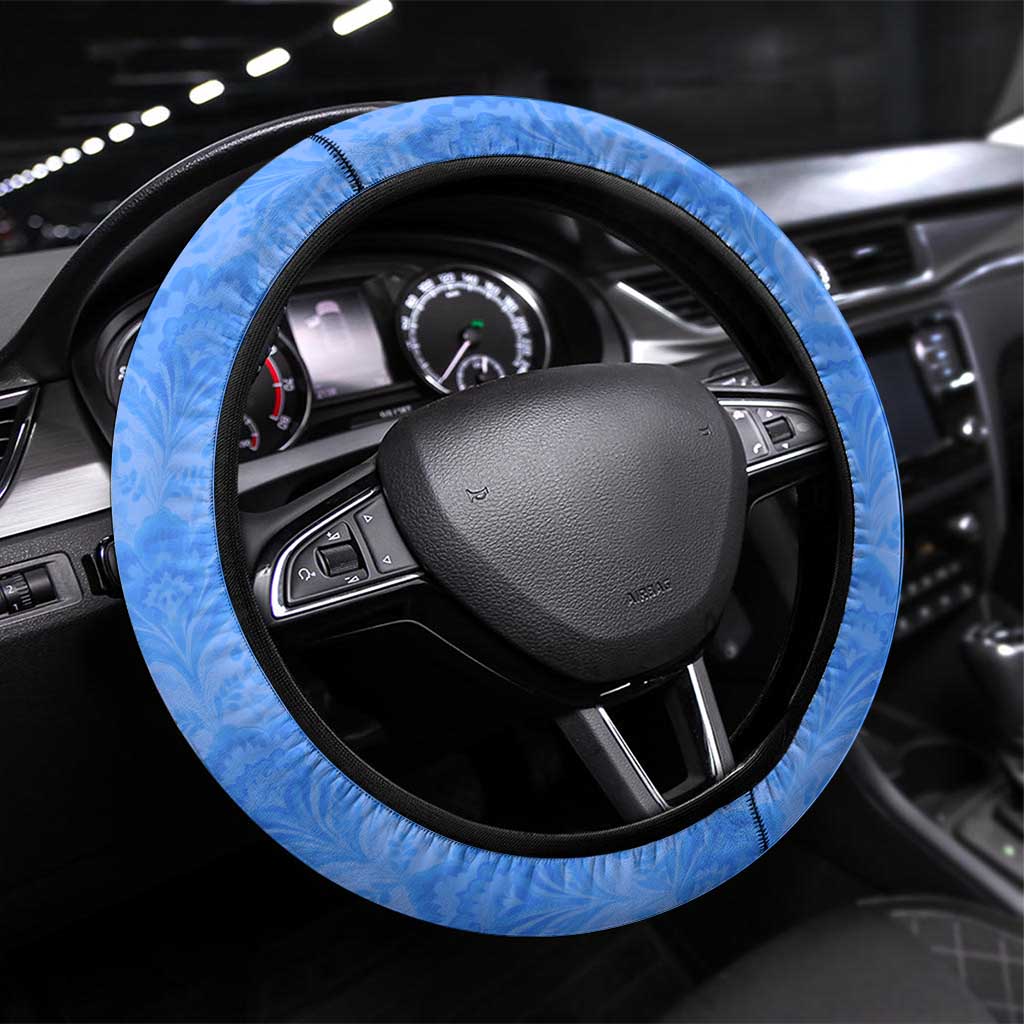 Uzbekistan Steering Wheel Cover with Crescent Star and Ornamental Swirl Design - Wonder Print Shop