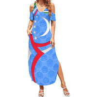 Uzbekistan Summer Maxi Dress with Crescent Star and Ornamental Swirl Design - Wonder Print Shop