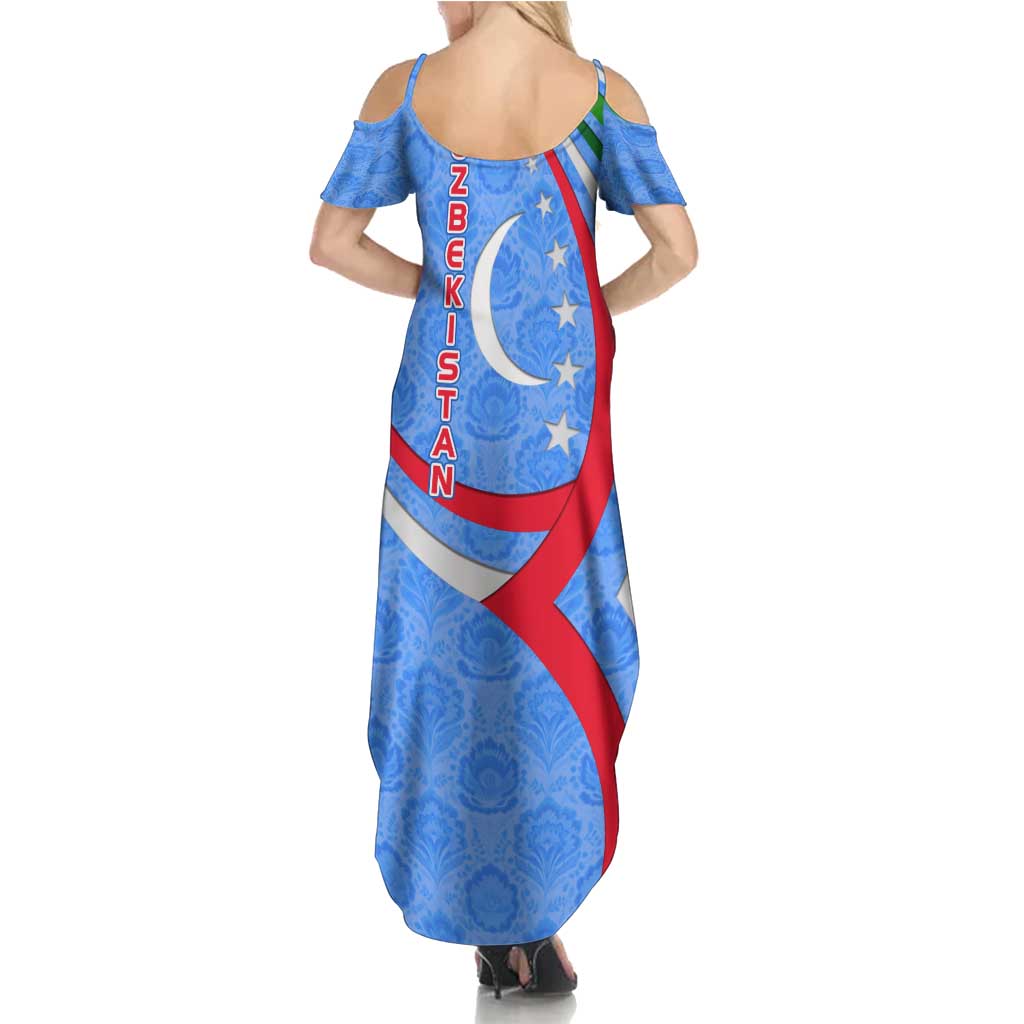 Uzbekistan Summer Maxi Dress with Crescent Star and Ornamental Swirl Design - Wonder Print Shop