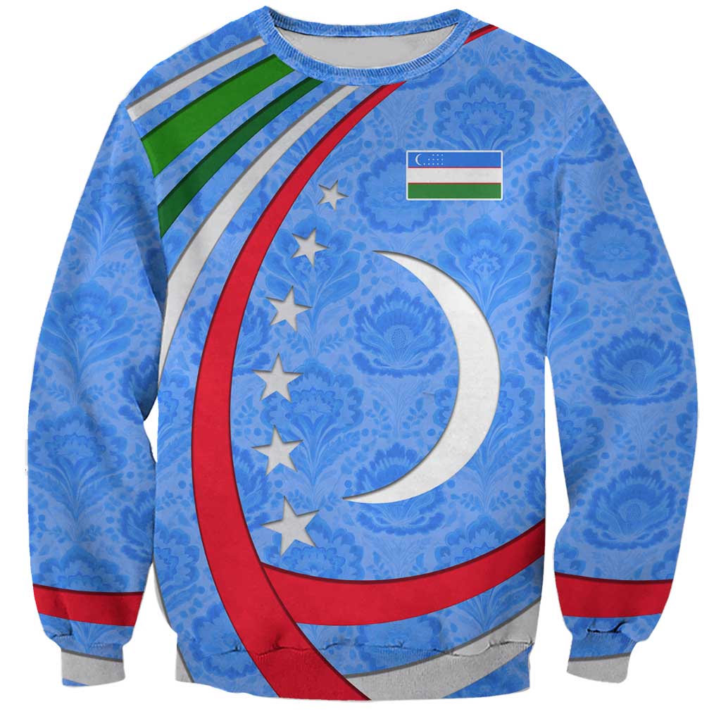 Uzbekistan Sweatshirt with Crescent Star and Ornamental Swirl Design - Wonder Print Shop