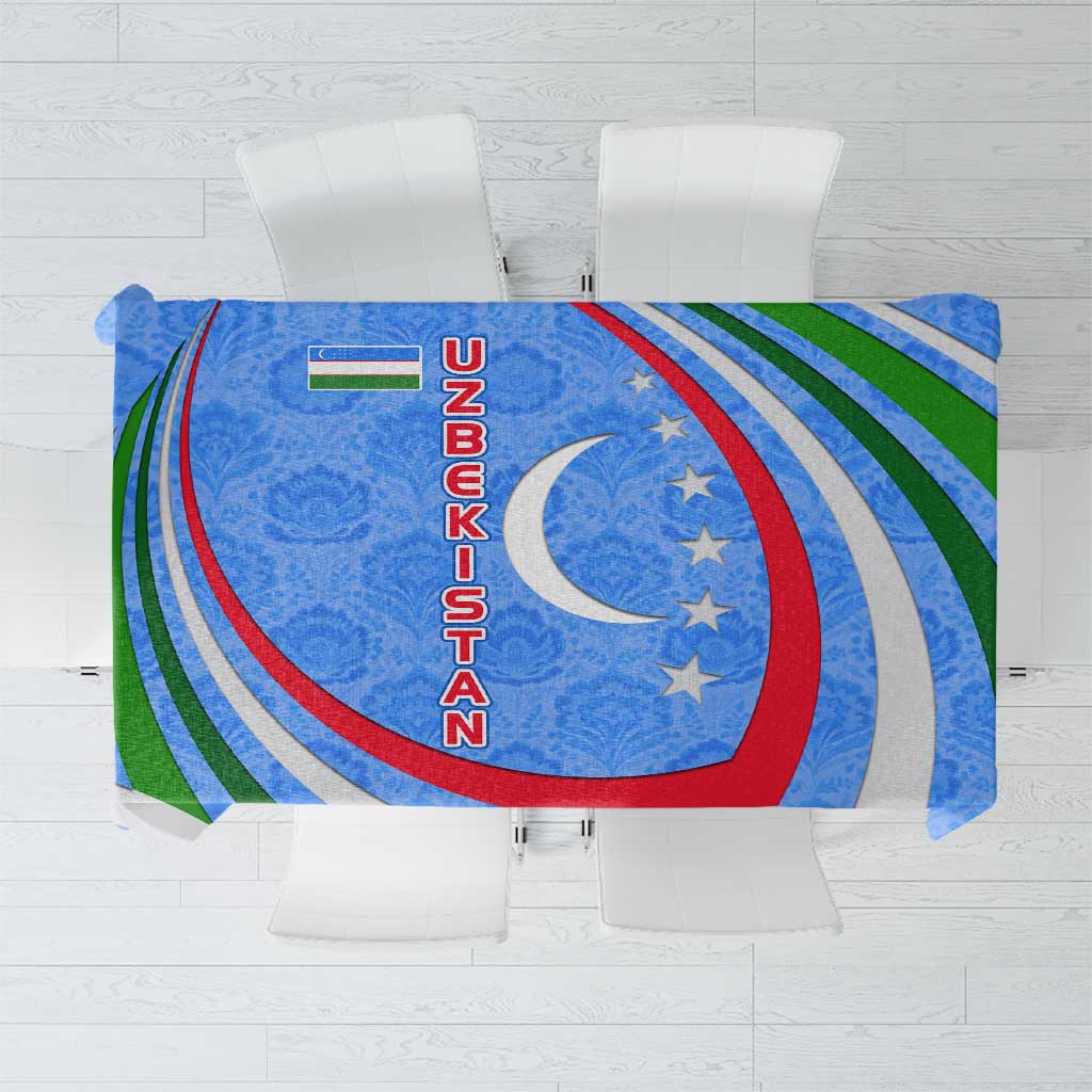 Uzbekistan Tablecloth with Crescent Star and Ornamental Swirl Design - Wonder Print Shop