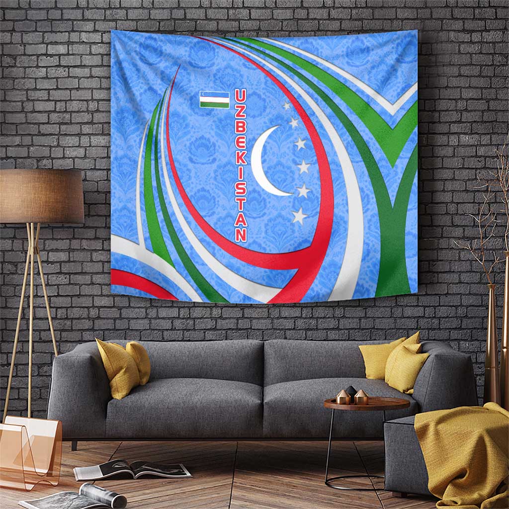 Uzbekistan Tapestry with Crescent Star and Ornamental Swirl Design - Wonder Print Shop