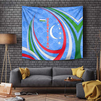 Uzbekistan Tapestry with Crescent Star and Ornamental Swirl Design - Wonder Print Shop