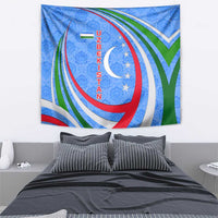 Uzbekistan Tapestry with Crescent Star and Ornamental Swirl Design - Wonder Print Shop
