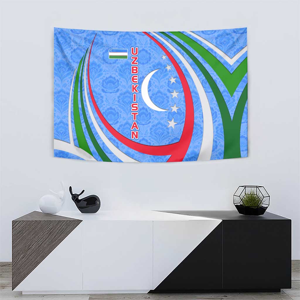 Uzbekistan Tapestry with Crescent Star and Ornamental Swirl Design - Wonder Print Shop