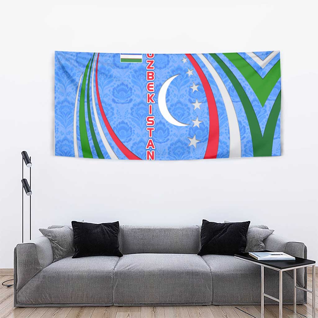 Uzbekistan Tapestry with Crescent Star and Ornamental Swirl Design - Wonder Print Shop