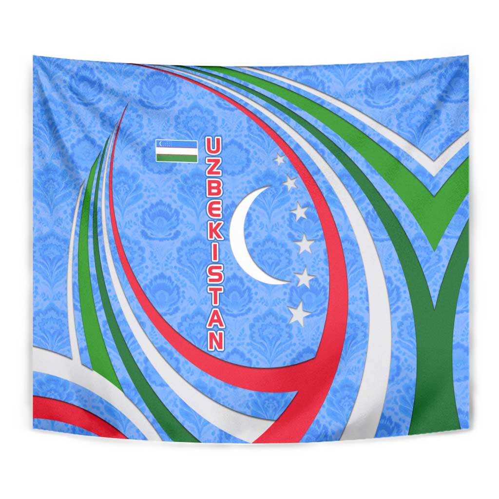Uzbekistan Tapestry with Crescent Star and Ornamental Swirl Design - Wonder Print Shop