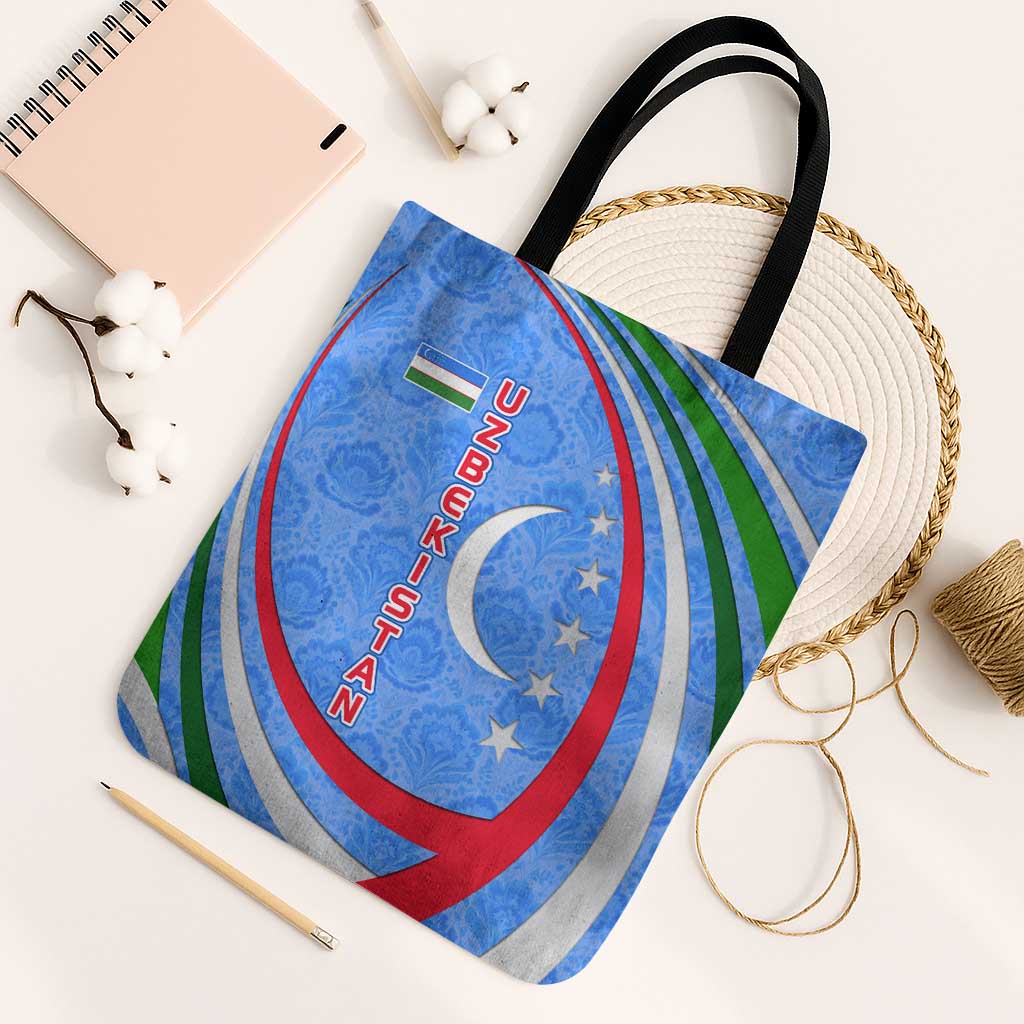 Uzbekistan Tote Bag with Crescent Star and Ornamental Swirl Design - Wonder Print Shop