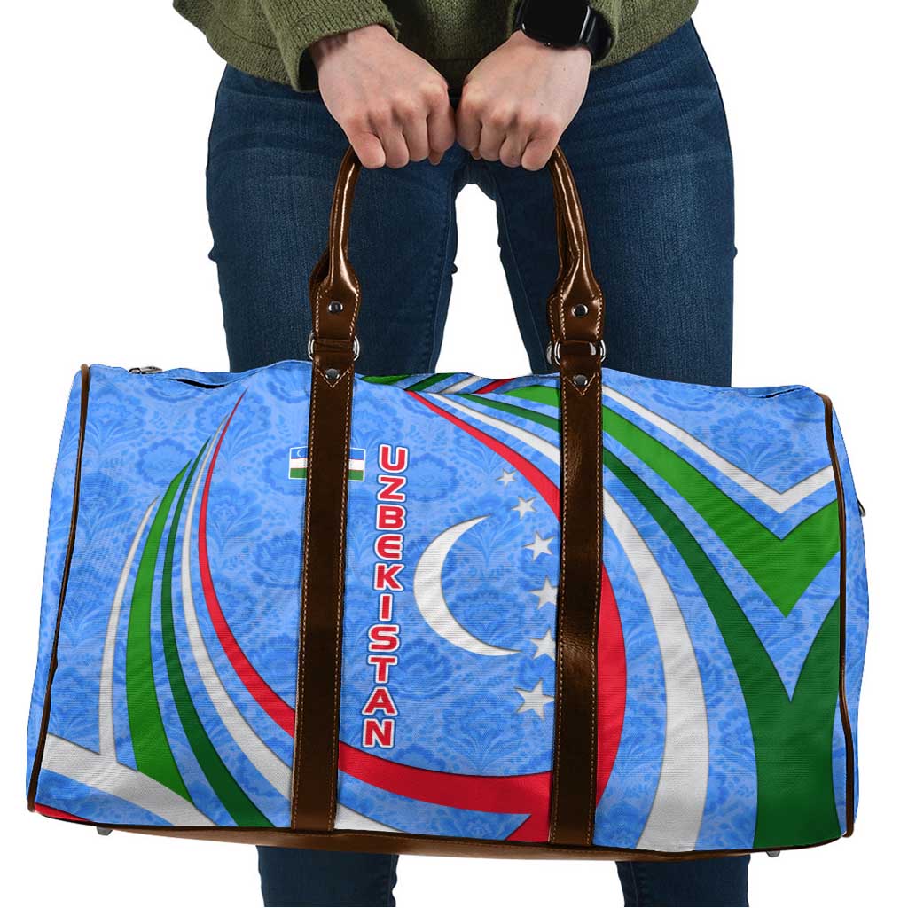 Uzbekistan Travel Bag with Crescent Star and Ornamental Swirl Design - Wonder Print Shop