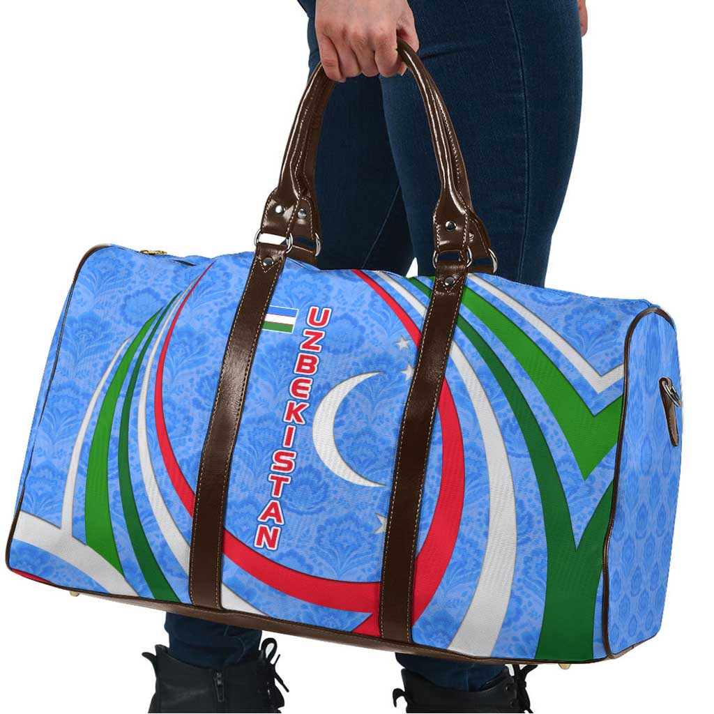 Uzbekistan Travel Bag with Crescent Star and Ornamental Swirl Design - Wonder Print Shop