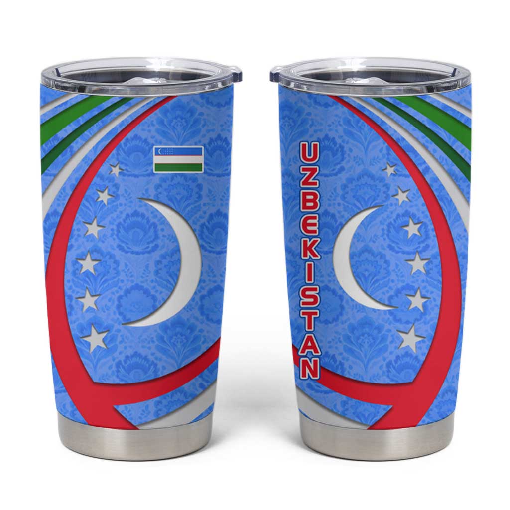 Uzbekistan Tumbler Cup with Crescent Star and Ornamental Swirl Design - Wonder Print Shop