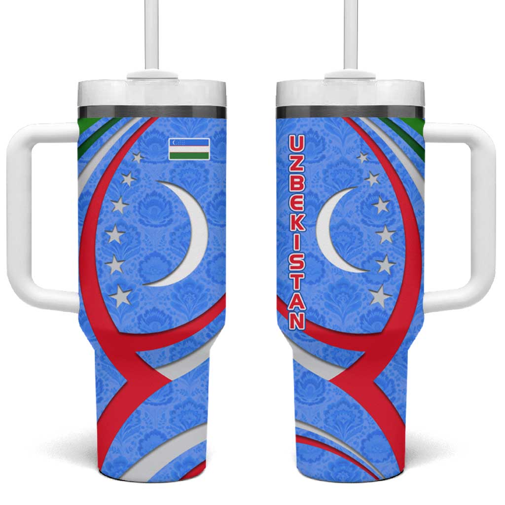 Uzbekistan Tumbler With Handle with Crescent Star and Ornamental Swirl Design - Wonder Print Shop
